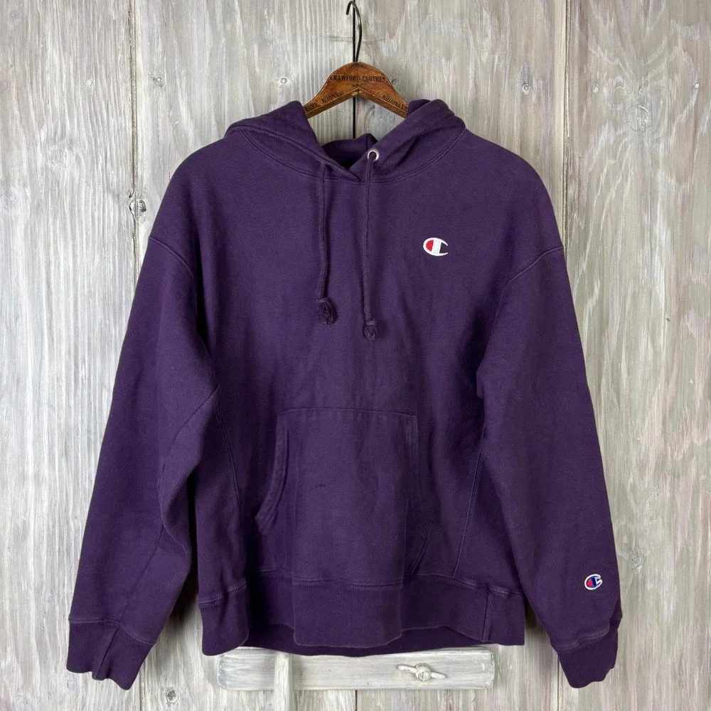 CHAMPION Reverse Weave Hoodie Sweatshirt Size L Plum Purple Pullover Grunge‎ VTG